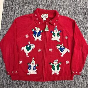 Heirloom Collectibles Ugly Christmas Sweater Snowman Zip Cardigan Size L VTG